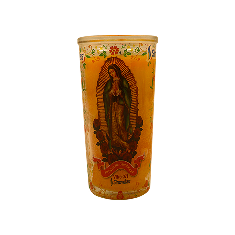 Veladora Vitro 071 Anaranjada Virgen de Guadalupe