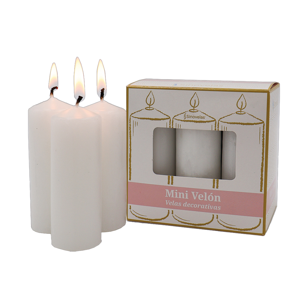 Veladora Mini Velón Blanco. Caja con 6 unidades.
