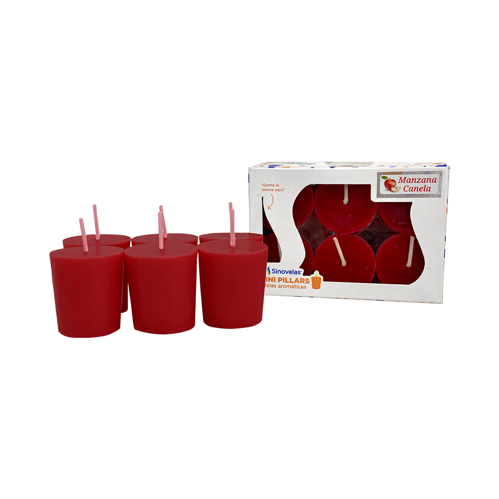Veladora Mini Pillar Rojo Manzana Canela (6 uds)
