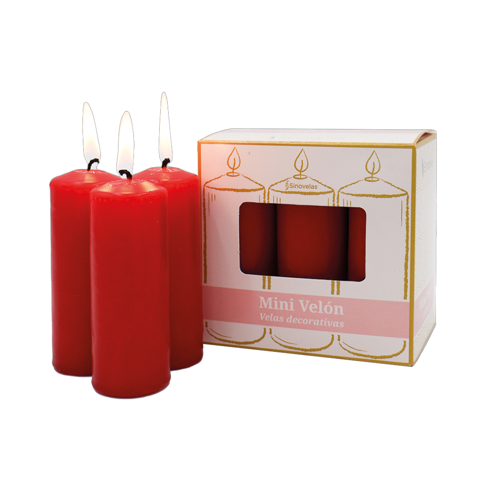 Veladora Mini Velón Rojo. Caja con 6 unidades.