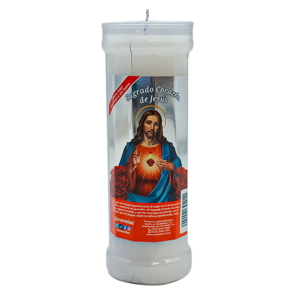 Veladora Sinovelas Semanal Blanco Sagrado Corazón de Jesús