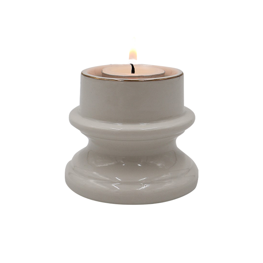 Candelero Tealight Blanco línea dorada image number 1