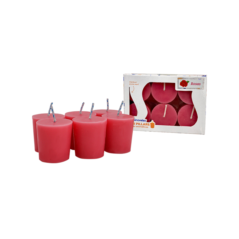 Veladora Mini Pillar Rosado Rosas (6 uds)